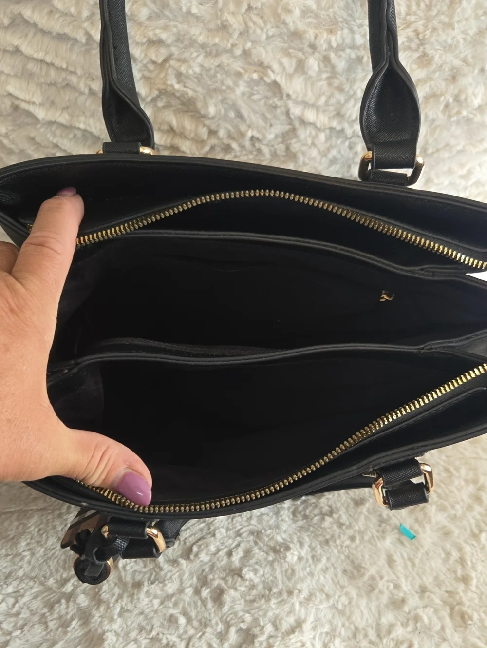 Black  Tote Handbag with Gold Hardware